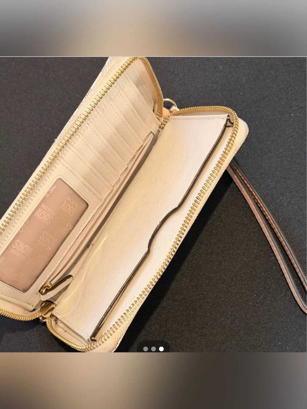 Michael Kors Beige Jet-Set Logo Wristlet with Gold Plate and Detachable Strap